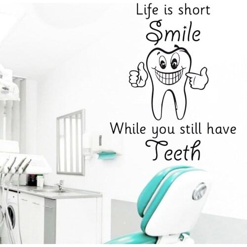 Tooth Wall Stickers Smile Inspirational Quotes Home Decoration Dental Clinic Vinyl Bathroom Interior Window Wall Decals Y614