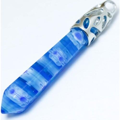 1pcs Blue color Bullet Shape Natural Stone Real glass Necklaces Crystal Quartz Pendant Necklace For Female