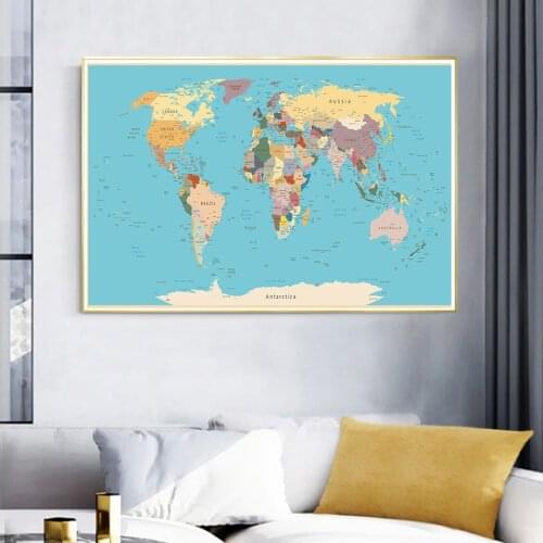 150*100 cm Political Map of The World Non-woven Canvas Painting Wall Art Poster School Supplies Living Room Home Decoration