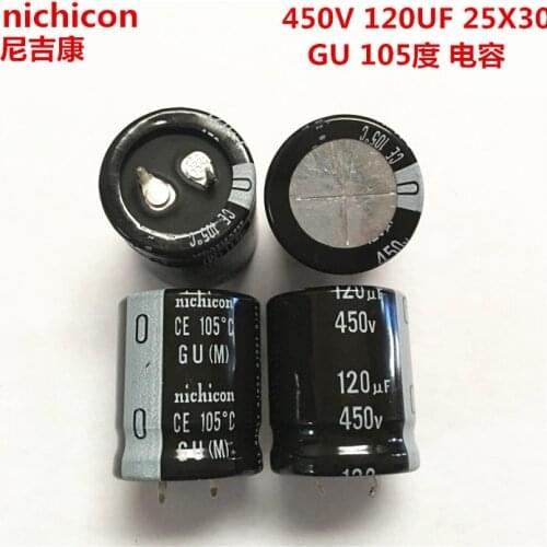 2PCS/10PCS 120uf 450v Nichicon GU 25x30mm 450V120uF Snap-in PSU Capacitor