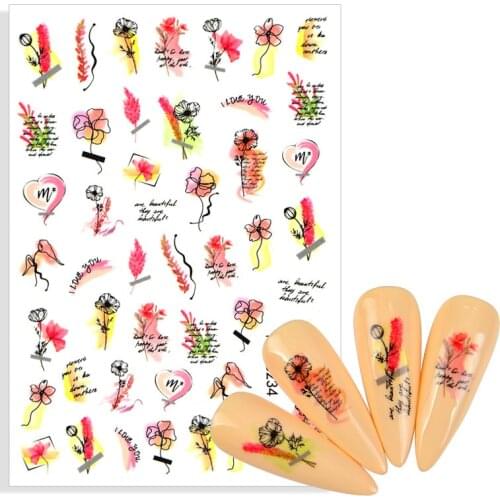 2021 New Designs Nail Adhesive Stickers Pink Flower ABC Letter Decals Graffiti Abstract Lady Face DIY Nails Art Decoration Tools