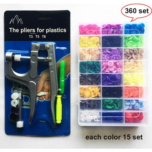 360 Sets T5 KAM Plastic Snap Button with Snaps Pliers Tool Kit & Organizer Containers,Easy Replacing Snaps,DIY Family Tailor