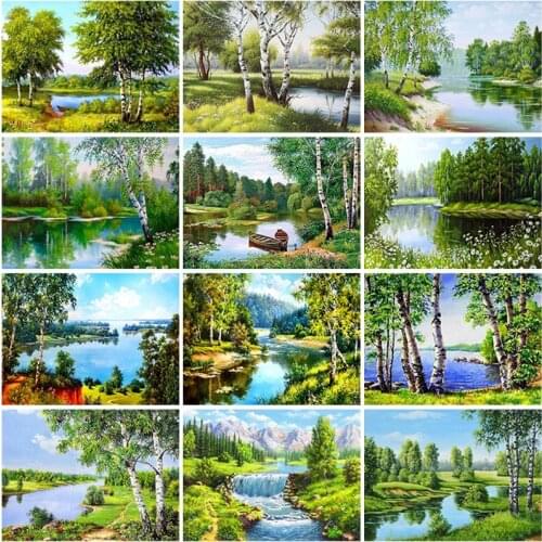 5D Diamond Painting Nature Tree Landscape Cross Stitch Full Square Round Diamond Embroidery Picture Rhinestones Home Decor Gift