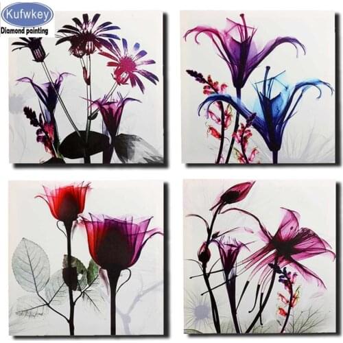 4 Pieces lily flower 5d Diamond Painting full square round resin Crystal diamond mosaic drill home decoration,3d Embroidery sale