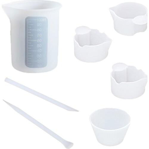 1 Set Nonstick Silicone Measuring Cup Card Slot Cup Dispensing Cup Stirrer Stirring Rods DIY Handmade UV Epoxy Resin Tools