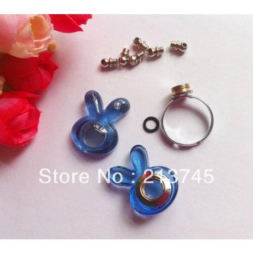 Free Ship!!!50set Cartoon rabbit crew cap glass globe & ring set glass vial ring Adjustable Screw Finger Ring Base set