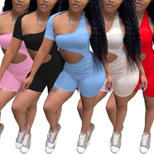BKLD Sexy Cut Out Asymmetry Casual Summer Playsuits Sportswear One Shoulder Backless 5 Colors Rompers Overalls S-XXL Y2K Clothes