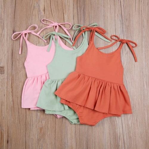 Newborn Baby Girl Strap Bodysuit Cute Sleeveless Solid Color Tutu Jumpsuit Summer Clothes