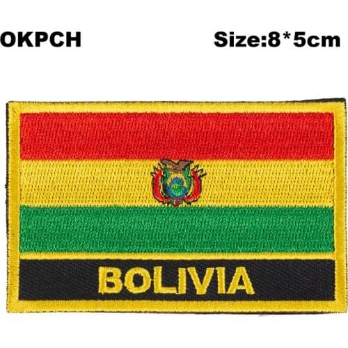 Bolivia Square Shape Iron-on Flag Patch Embroidered Saw on Badges Patches PT0040-R