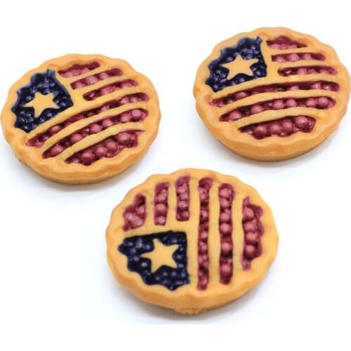 Bulk 38MM Resin Round American Flag Biscuit Cookies Flatback Resin Amercian Flag Miniature Dollhouse Food Charms