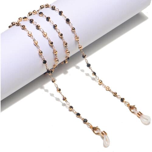 Black Crystal Beads Glasses Strap Fashion Sunglasses Chain Necklace Mask Lanyard Spectacle Holder
