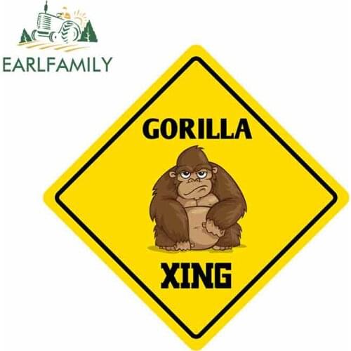 EARLFAMILY 13cm x 13cm for Gorilla Crossing Sign Funny Car Stickers Vinyl Windshield RV VAN JDM Accessories Graphics Sign Logo