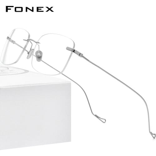 FONEX Titanium Eyeglasses Men 2020 New Rimless Prescription Square Eyeglasses Women Frameless Myopia Optical Frames Eyewear 8559