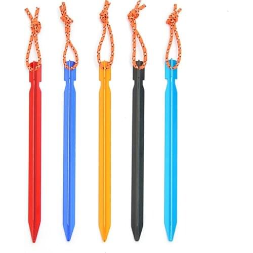 23cm 6pcs Lightweight Triangular Nail Aluminum Porous Ground Nail Tent Stakes With Reflective Rope Nail Tent Accessories