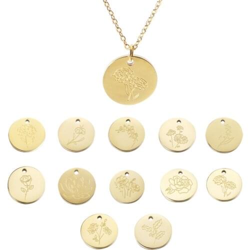 Hiyong Birth Stone Necklace Charm Birth Flower Necklaces Birthday Gifts Women Jewelry Flower Birth Stone Pendants Dropshipping