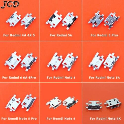 JCD 5pcs Micro USB jack socket connector for Xiaomi Redmi 4 4A 5 5A 5Plus Note 4 4A 5 5A Pro female charging port power plug