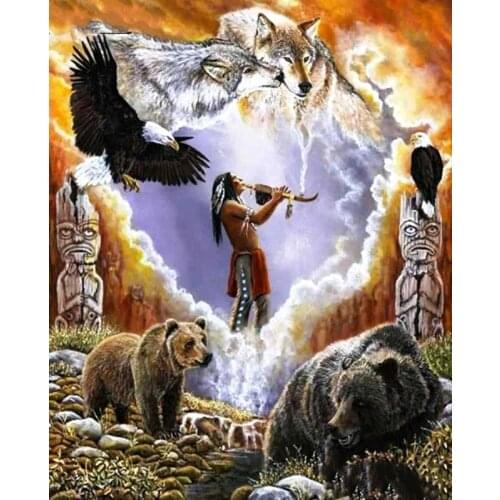 JMINE Div 5D Indian bear wolf eagle Full Diamond Painting cross stitch kits art High Quality Animal 3D paint by diamonds