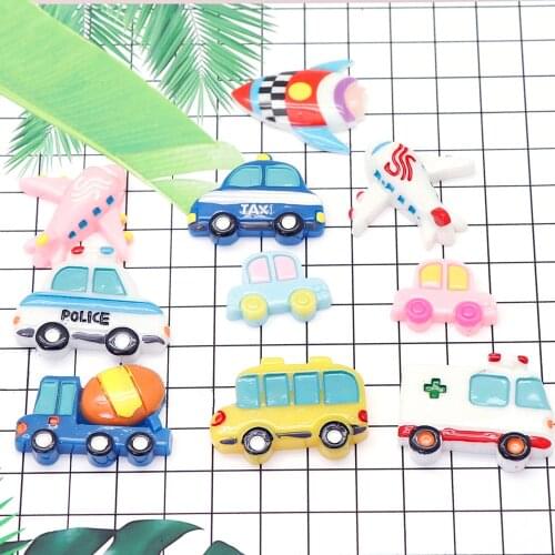 10pcs/lot Mix Kawaii Cartoon Car Airplane Resin Cabochons Accessories For Hair Clothing Shoes Planar Resin DIY Home Decoration