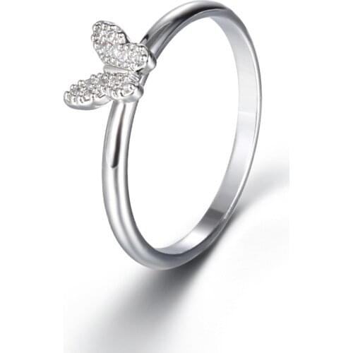 Silver Color Crystal Butterfly Finger Ring Charm AAA White Shiny CZ Wedding Rings For Women Female Fashion Bridal Jewelry Bijoux