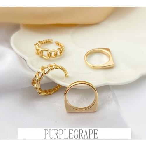 Copper-plated 18K gold European and American style Joker street hipster jewelry square chain ring open ring