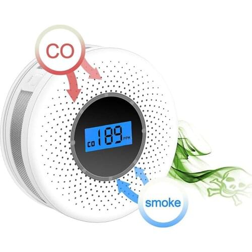 Combination Smoke Carbon Monoxide Detector Warning Tester Smoke CO Alarm Sensor Detector LCD Light Flashing Sound Home Security