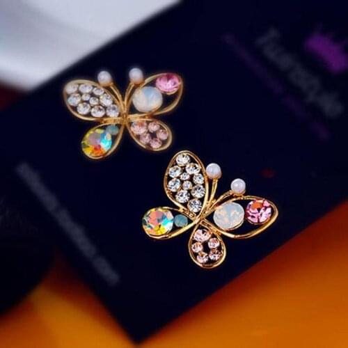 Colorful Crystal Butterfly Earrings Korean Pearl Zircon Butterfly Stud Earrings For Women Earing Jewelry Earings New Earring