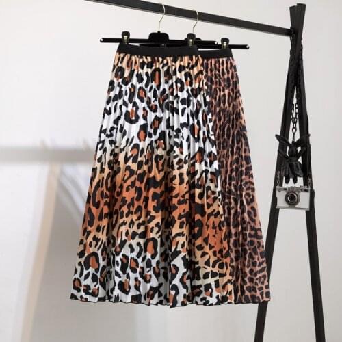 2021 Summer New Skirt Digital Print Pleated Long Skirt Fashion Leopard Print European and American Pleated Skirt