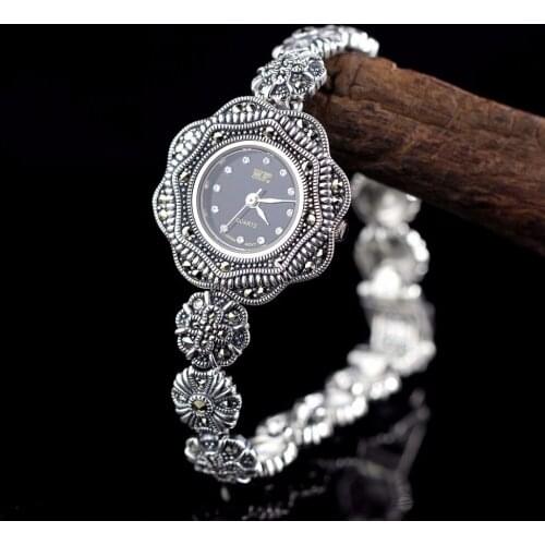 Hot Sale Silver Watch Top Quality Limited Classic S925 Silver Jewelry Watch Real Pure Silver Bracelet Watches Real Silver Bangle