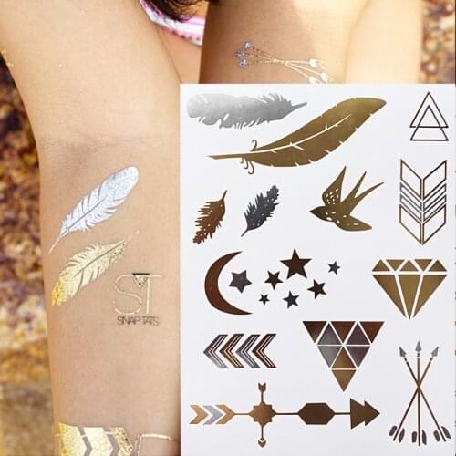 Metallic Temporary Tattoo Swallow Gold Silver Flash Tattoos For Women Party Body Art