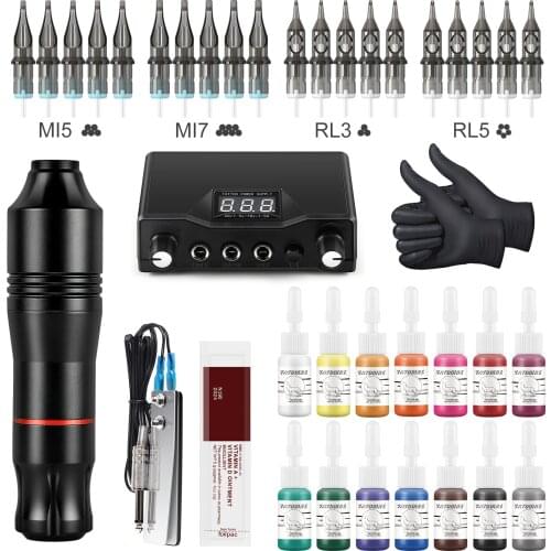 Tattoo Kit Tattoo Machines Rotary Pen Tattoo Power Supply With Cartridges Needles Box Makeup Machine For Tattoo Beginners
