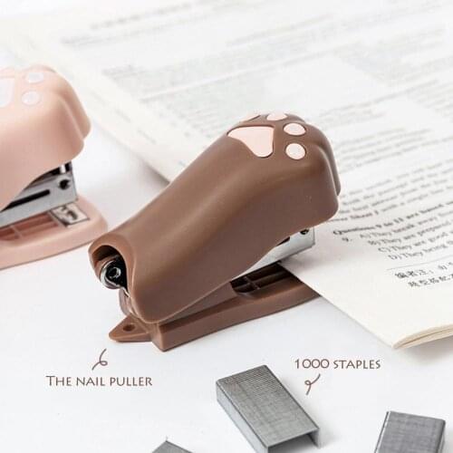 Mini Stapler Set With 1000pcs 12# Staples Manual Cute Cat Paw Stapler Paper Binder Stationery Office School Binding Supplies