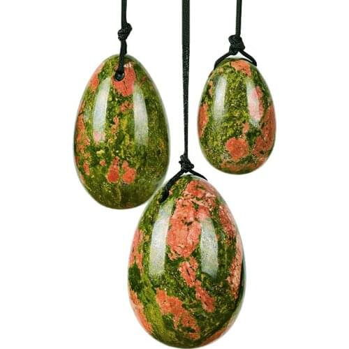 Natural Unakite Yoni Egg Set Drilled Jade Egg Real Stone Pelvic Floor Muscle Exerciser Kegel Exercise Vaginal Firming Yoni Eggs