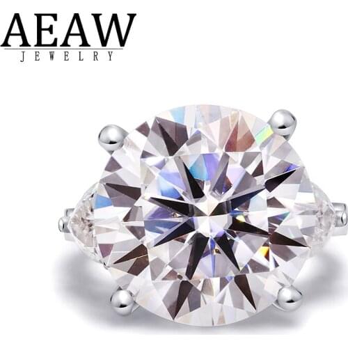 10ct 14mm Round Excellent Cut Moissanite Engagement Ring Three Stone Halo Ring Side Stone Thrillilon moissanite 14K White Gold