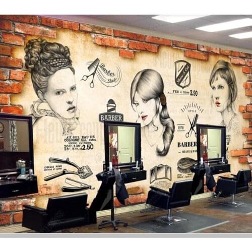 Papel de parede Retro Barber Shop Hair Salon Brick Wallpaper 3D Hairstyle House Industrial Decor Background Wall Paper mural