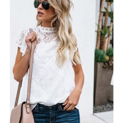 Plus Size 4xl 5XL Shirt Blouse Female 2021 Spring New Tops O-neck Half Sleeve Lace Splice Print Boho Women shirt