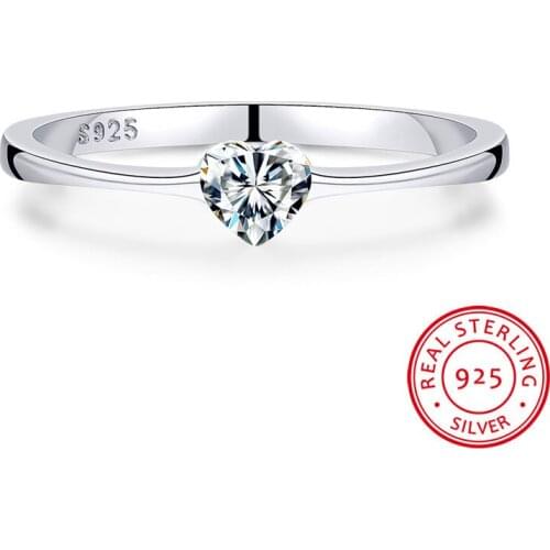Luxury Female Small Heart Ring 100% Real 925 Sterling Silver Zircon Stone Ring Boho Promise Love Engagement Rings For Women Gift