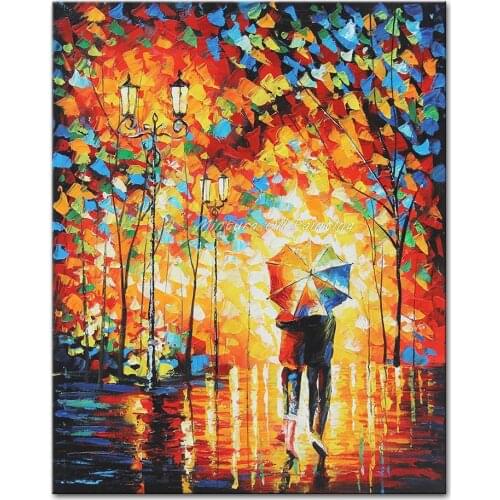 Free shipping Pure Handpainted Canvas Wall Art Abstract Painting Modern Tree Street Palette Knife Oil Painting Home Decoration
