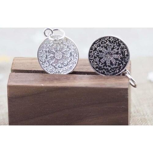 925 Sterling Silver Chinese Blessing Round Medallion Pendants Women Men S925 Bracelet Charm DIY Fine Jewelry Making Accessories