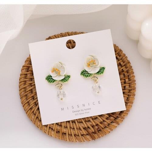 Temperament Enamel Resin Flower Earrings for Women Gold Color Alloy Crystal Long Drop Dangle Earrings Party Jewelry Pendientes