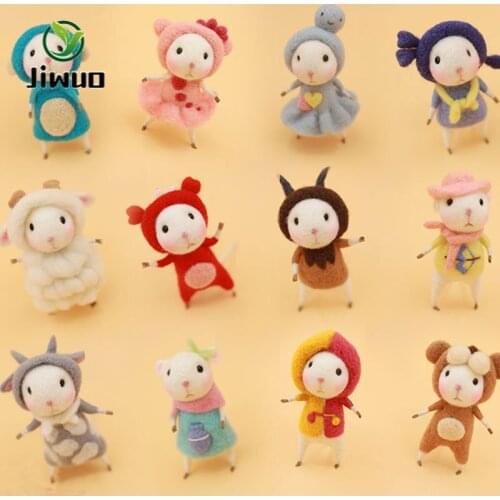 Jiwuo Wool Felt Poke Twelve Constellation White Rat Handmade Wool Needle Felting DIY Craft Kit For Adults Material Pack Hot Sale