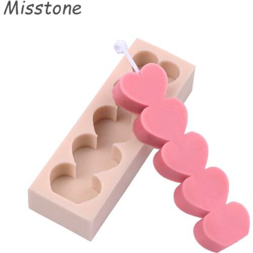 5 Cavity Love Heart Shape Silicone Candle Mold Resina Chocolate Cookie Muffin Baking Kitchen Supplies DIY Scented Soap Mould
