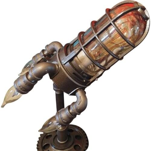 Retro Steampunk Rocket Light Home Decoration Rocket Launcher Flame Desktop Night Lamp AU Plug Specification Desk Night Lamp