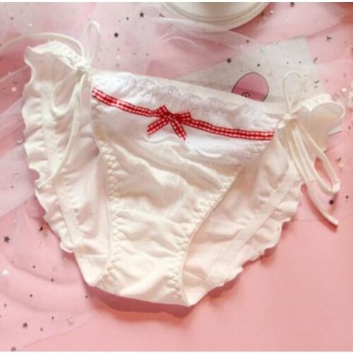 Mori Girl Cotton Ruffles Trim Panties Briefs Girls Tie Version Underwear Daily Wear Color Blue & Pink & White