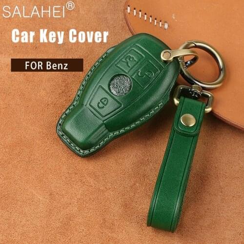 Top Layer Leather Car Key Case Cover Shell For Mercedes Benz W203 W210 W211 W124 W202 W204 W212 CLA GLC AMG Car Key Bag Keychain