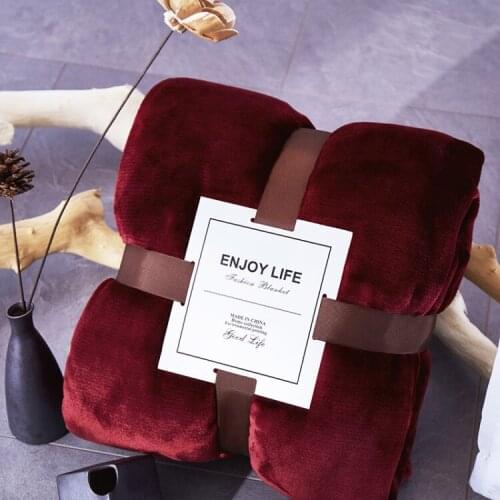 Wine Red Coral Fleece Blanket Soft Warmer Thicken Flannel Blanket on the Bed 380GSM Plaid for the Sofa Flannel Coverlet