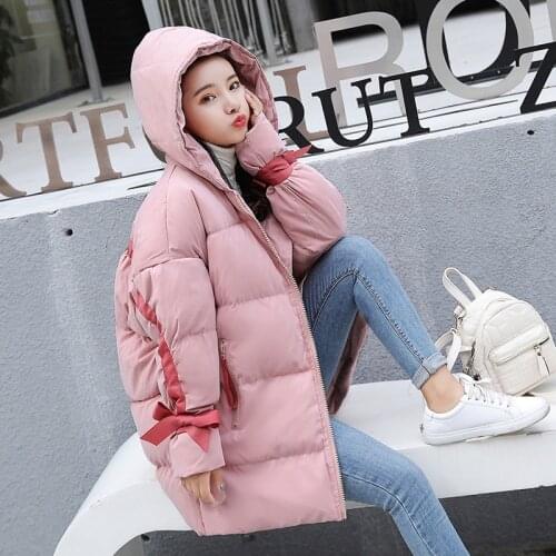 2019 Winter New Pattern Student Even Hat Bread Serve Cotton-padded Clothes Woman Easy Thickening BF Long Down Cotton Loose Coat