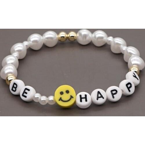 Go2Boho Smiley Face Bracelets BE HAPPY Letter Bracelet For Women Summer Beach Pearls Beaded Pulsera Beads Smile Jewelry
