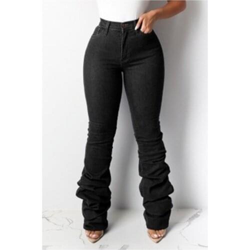 Lady Pants Female Womens Jeans Pleated Jeans Pants Mid Waist Mom Jeans 2021 Stright Trousers Black Jeans Women