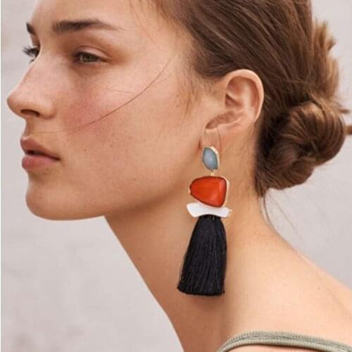 JOUVAL Statement Earrings Tassel for Women Fashion Geometry Long Fringe Hanging Drop Colorful Big Dangle Earrings Female Jewelry