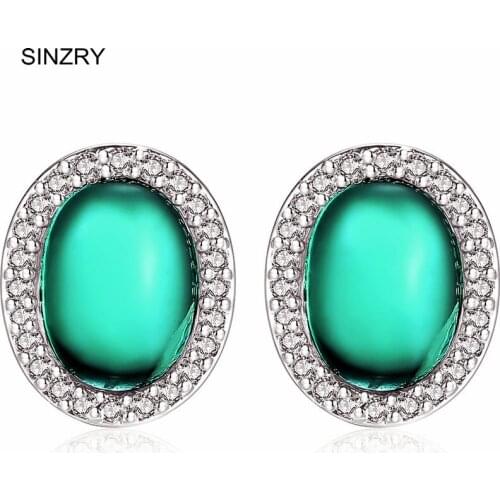 PROMOTION SINZRY Brand Cubic zirconia oval earrings simulated opal vintage stud earrings lady fashionable jewelry for women